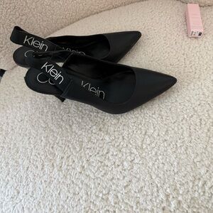 Calvin Klein Black Pointed-Toe Slingback Pumps